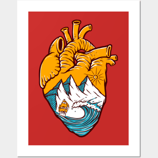 Sailing In Heart Illustration Posters and Art